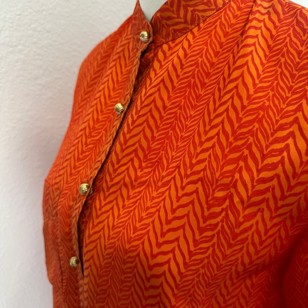 Roberta Roller Rabbit Vibrant Orange Patterned Silk Dress - Picture 10 of 13